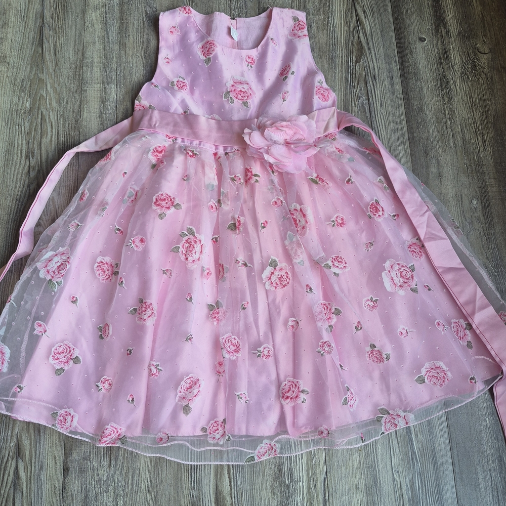 Pink Floral Tulle Girls Party Dress